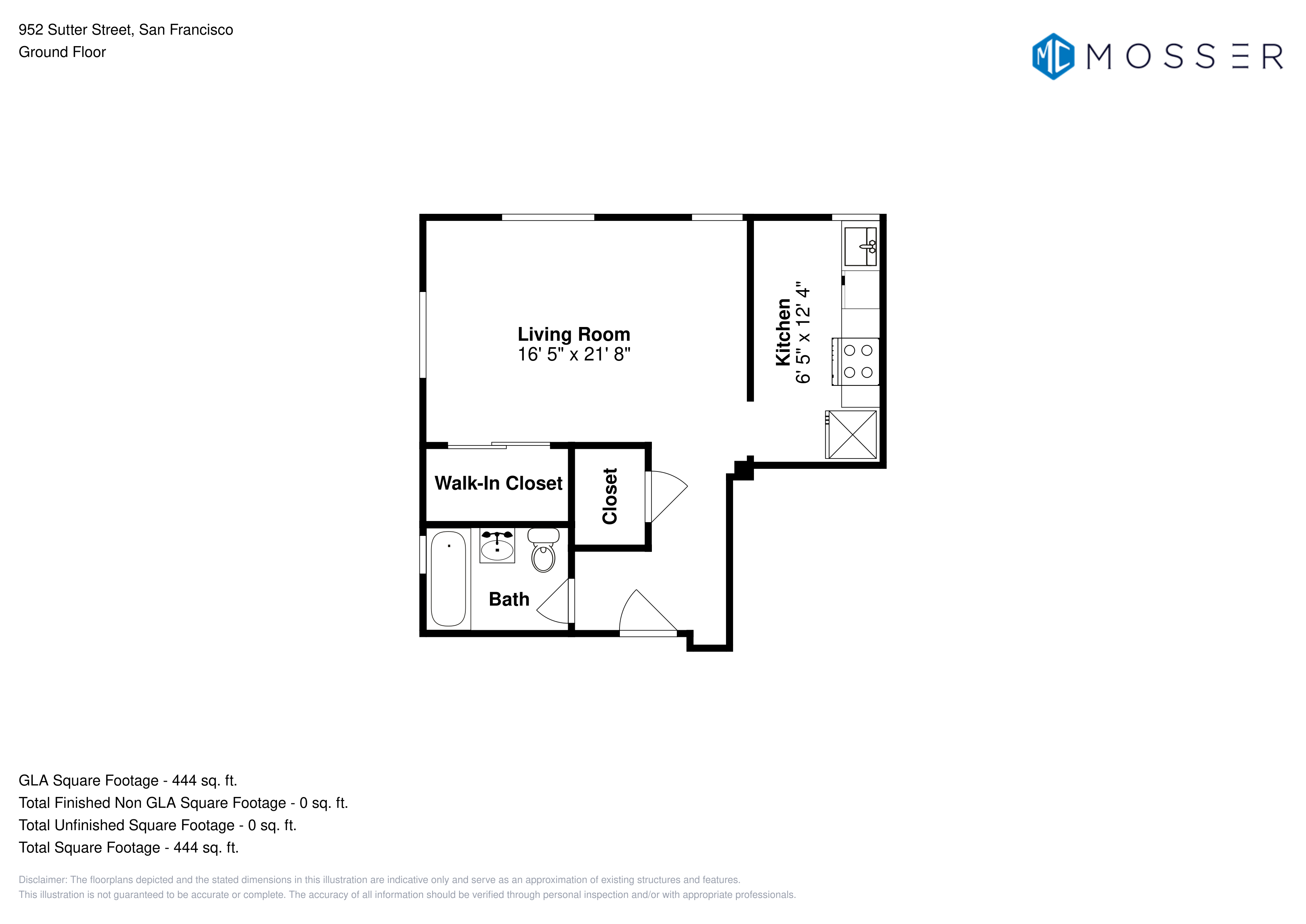 Floor plan for studio, 1 bath, 349 sqft